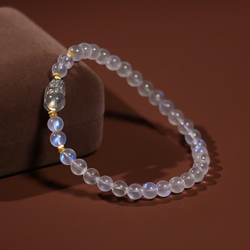 Nimara Ritual 925 Sterling Silver Plated Gold Natural Moonstone PiXiu Healing Bracelet