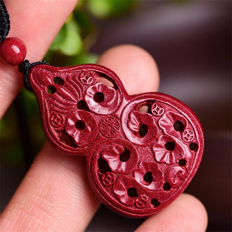 Nimara Ritual Laughing Buddha Yin Yang Chinese Zodiac Gourd Natural Cinnabar Blessing Necklace Pendant