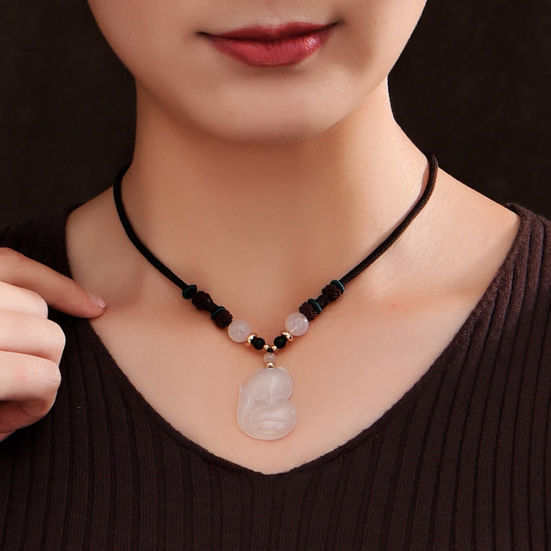 Nimara Ritual Chalcedony Fox Pink Crystal Bead Harmony String Necklace Pendant