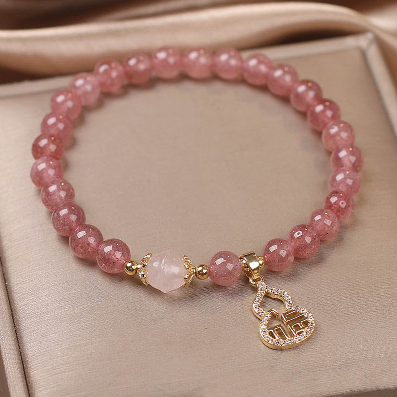 Nimara Ritual Strawberry Quartz Gourd Fu Character Charm Positive Bracelet
