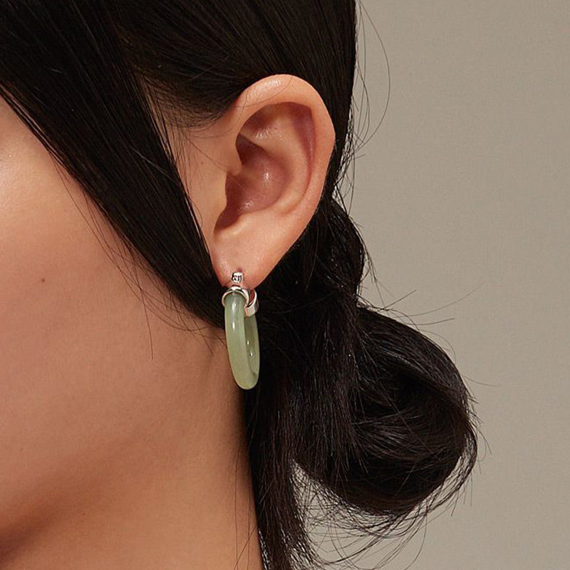 Nimara Ritual Round Jade White Jade Prosperity Earrings