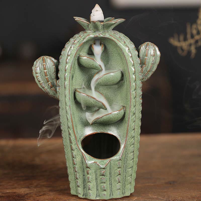 Nimara Ritual Cactus Ceramic Healing Backflow Smoke Fountain Incense Burner