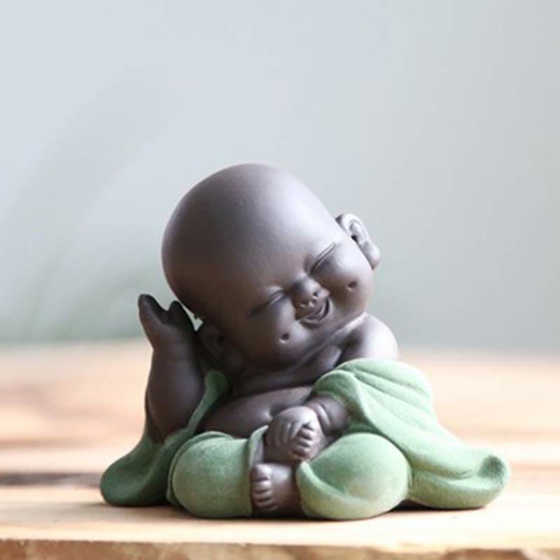 Nimara Ritual Always Smiling Laughing Buddha Wealth Luck Purple Clay Maitreya Statue Decoration