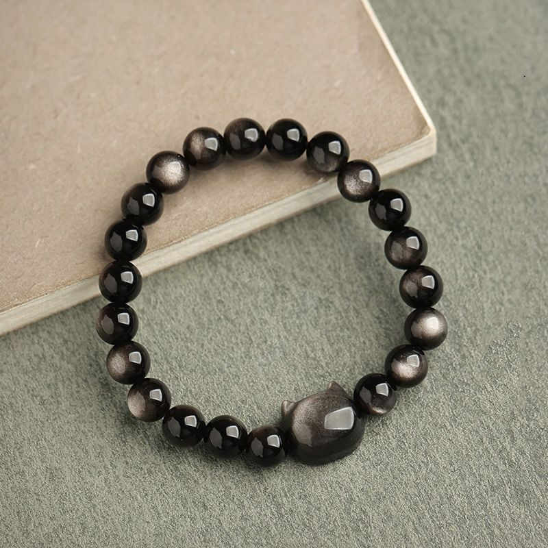 Nimara Ritual Gold Sheen Obsidian Silver Sheen Obsidian Lovely Paw Lucky Cat Protection Bracelet