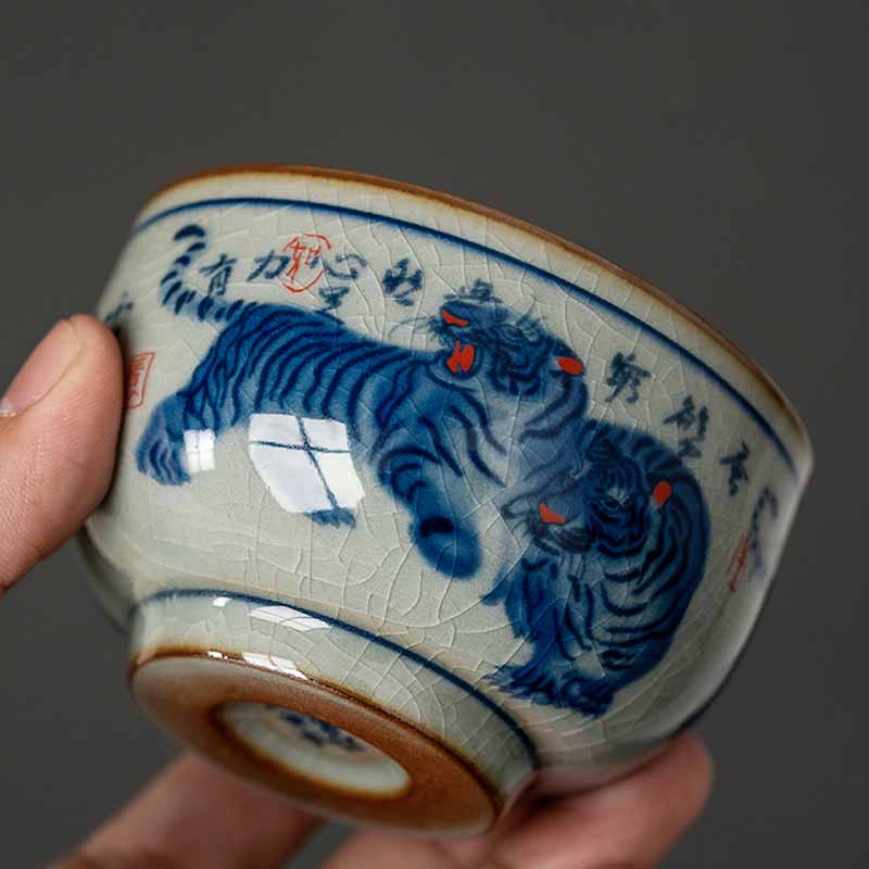 Nimara Ritual Jingdezhen Hand Painted Cute Tiger Ceramic Teacup Kung Fu Tea Cup Bowl 140ml