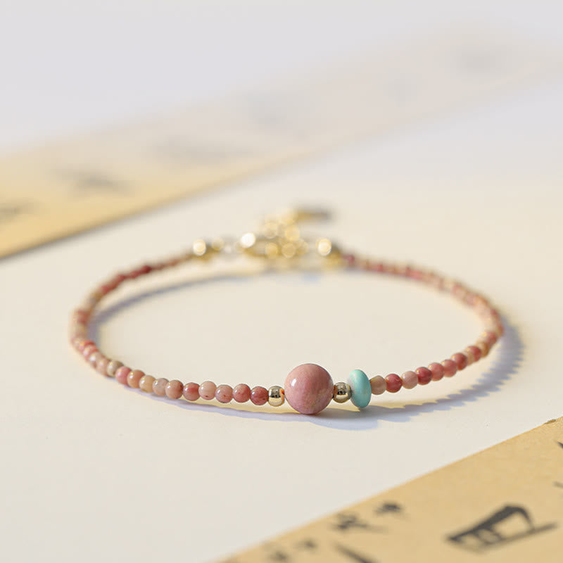 Nimara Ritual 14K Gold Plated Natural Rhodonite Loving Energy Chain Bracelet