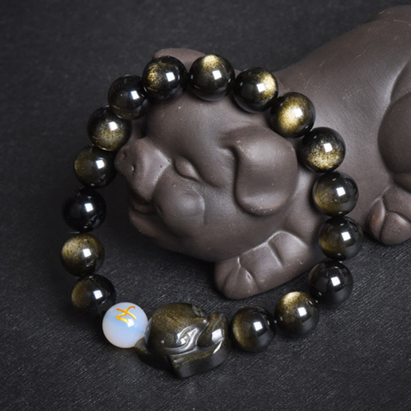 Nimara Ritual Natural Rainbow Obsidian Gold Sheen Obsidian Silver Sheen Obsidian Fox Healing Bracelet