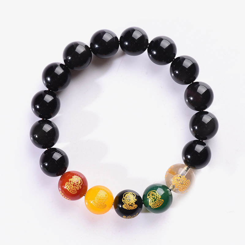 Nimara Ritual Gold Sheen Obsidian Rainbow Obsidian Black Obsidian Five Directions Gods of Wealth Bracelet