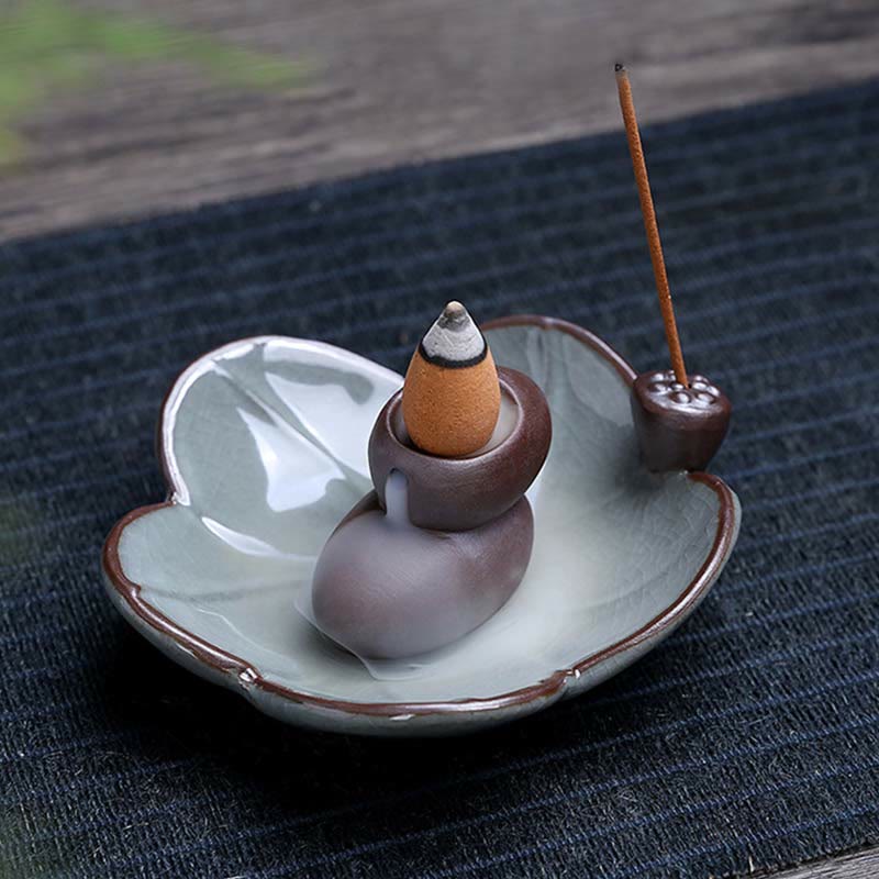 Nimara Ritual Lotus Plum Blossom Square Ceramic Spiritual Backflow Incense Burner