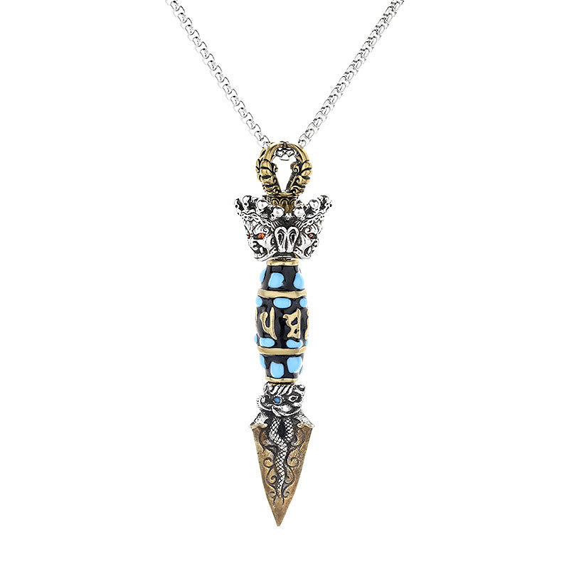 Nimara Ritual Tibet Om Mani Padme Hum Dzi Bead Dorje Vajra Pattern Wealth Rotatable Necklace Pendant