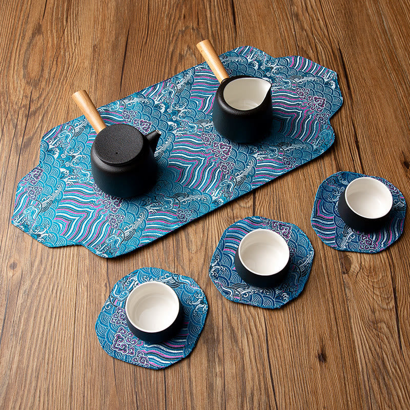 Nimara Ritual Sea Wave Bamboo Plum Blossom Brocade Embroidery Cup Mat Pad Tea Cup Coaster Kung Fu Tea Mat