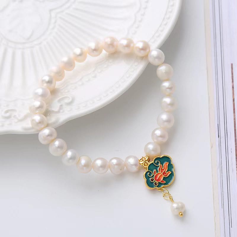 Nimara Ritual Natural Pearl Lotus Koi Fish Goldfish Optimism Charm Bracelet