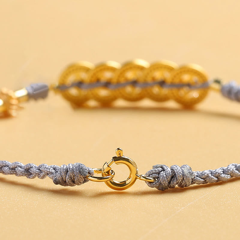 Nimara Ritual Copper Coin Fortune Tree Pearl Luck Blue Rope Braided Bracelet