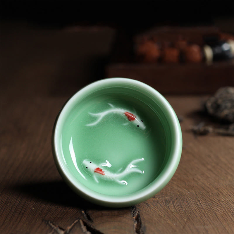 Nimara Ritual Colorful Koi Fish Ceramic Teacup Kung Fu Tea Cup Bowl