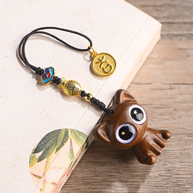 Nimara Ritual Green Sandalwood Lucky Cat Koi Fish Cure Key Chain Phone Hanging Decoration