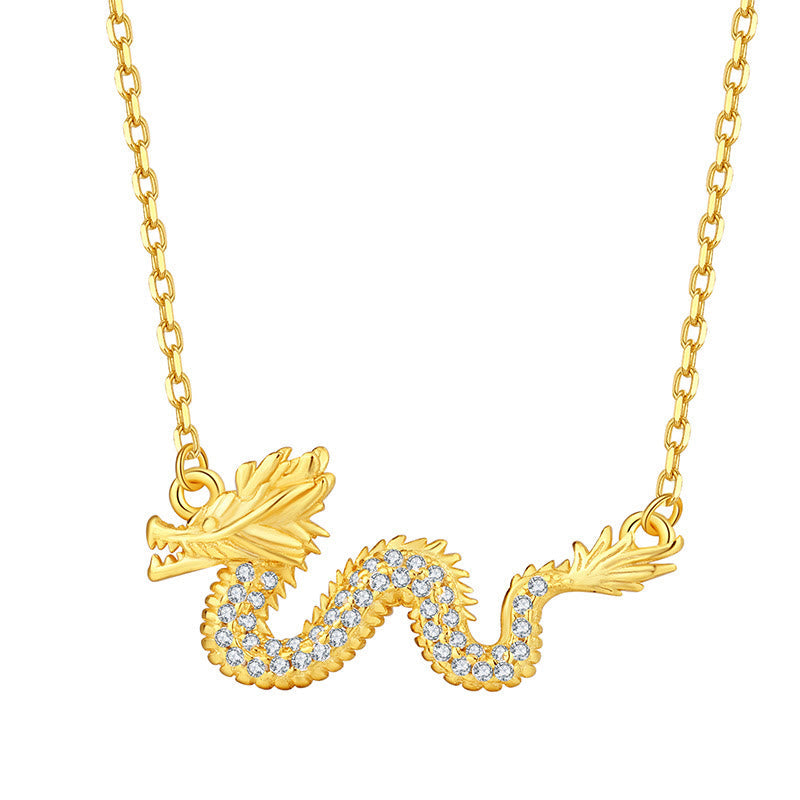 Nimara Ritual 925 Sterling Silver Year Of The Dragon Auspicious Golden Dragon Luck Chain Necklace Pendant