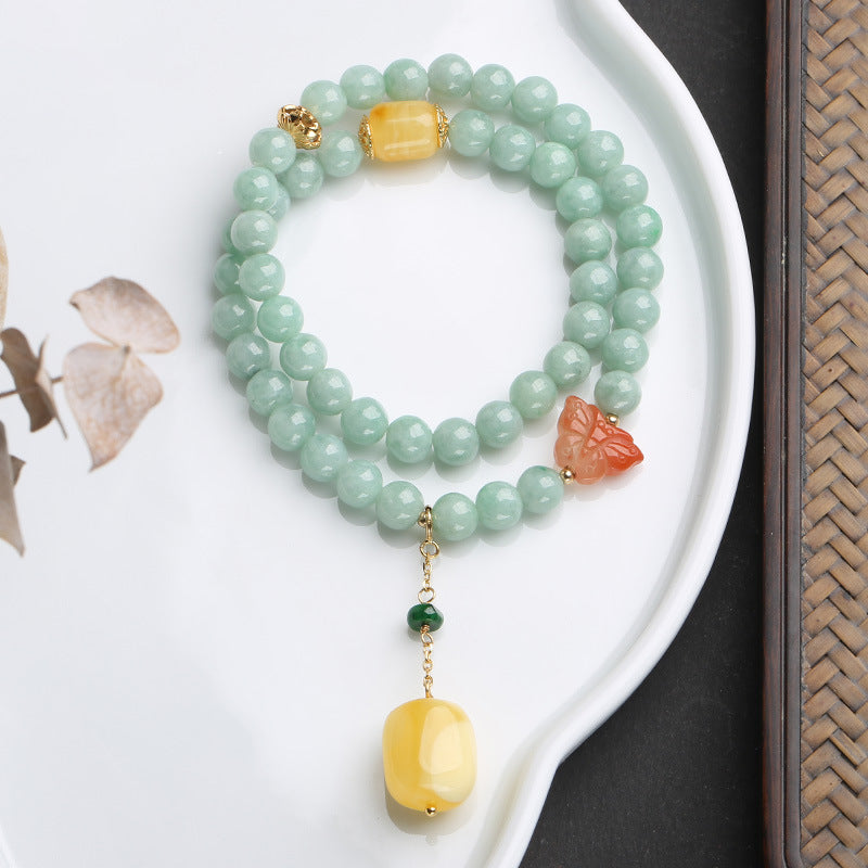 Nimara Ritual 925 Sterling Silver Natural Jade Amber Butterfly Luck Abundance Bracelet