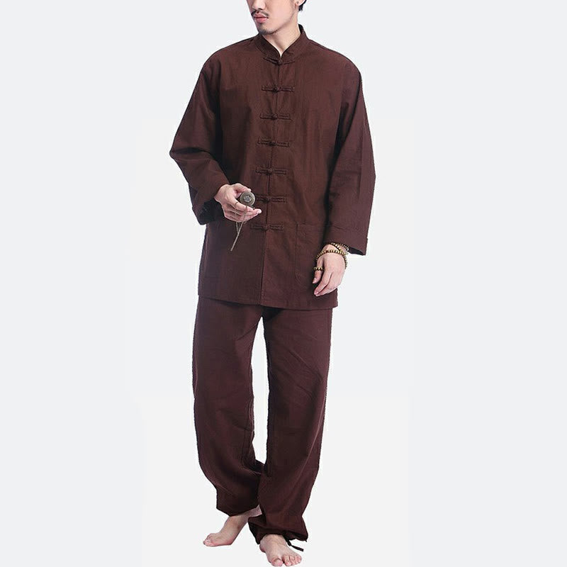 Nimara Ritual Chinese Frog Button Design Meditation Prayer Cotton Linen Spiritual Zen Practice Yoga Clothing Men's Set