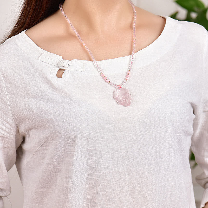 Nimara Ritual Natural Pink Crystal Nine Tailed Fox Love Necklace Pendant