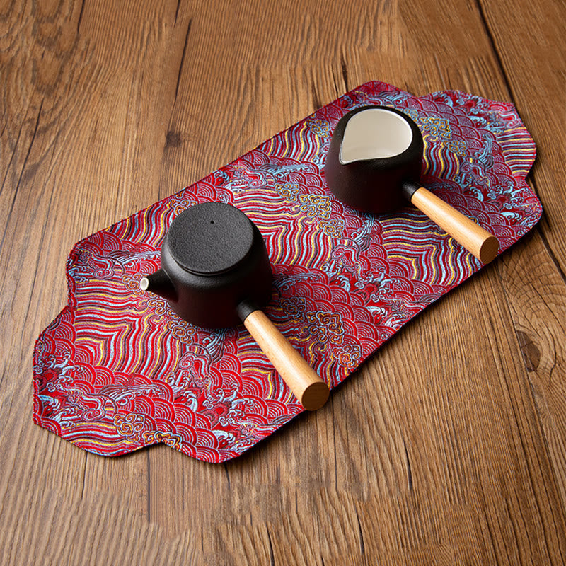 Nimara Ritual Sea Wave Bamboo Plum Blossom Brocade Embroidery Cup Mat Pad Tea Cup Coaster Kung Fu Tea Mat