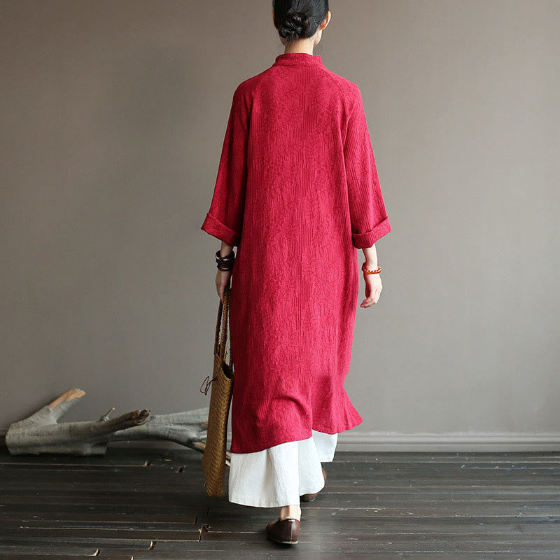 Nimara Ritual Flower Jacquard Midi Dress Long Sleeve Cotton Linen Dress Wide Leg Pants With Pockets