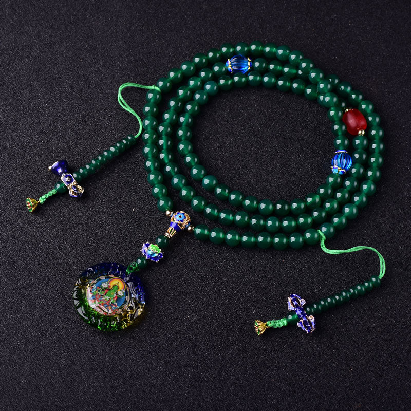 Nimara Ritual 108 Mala Beads Natural Green Agate Bodhisattva Green Tara Manifestation Charm Bracelet