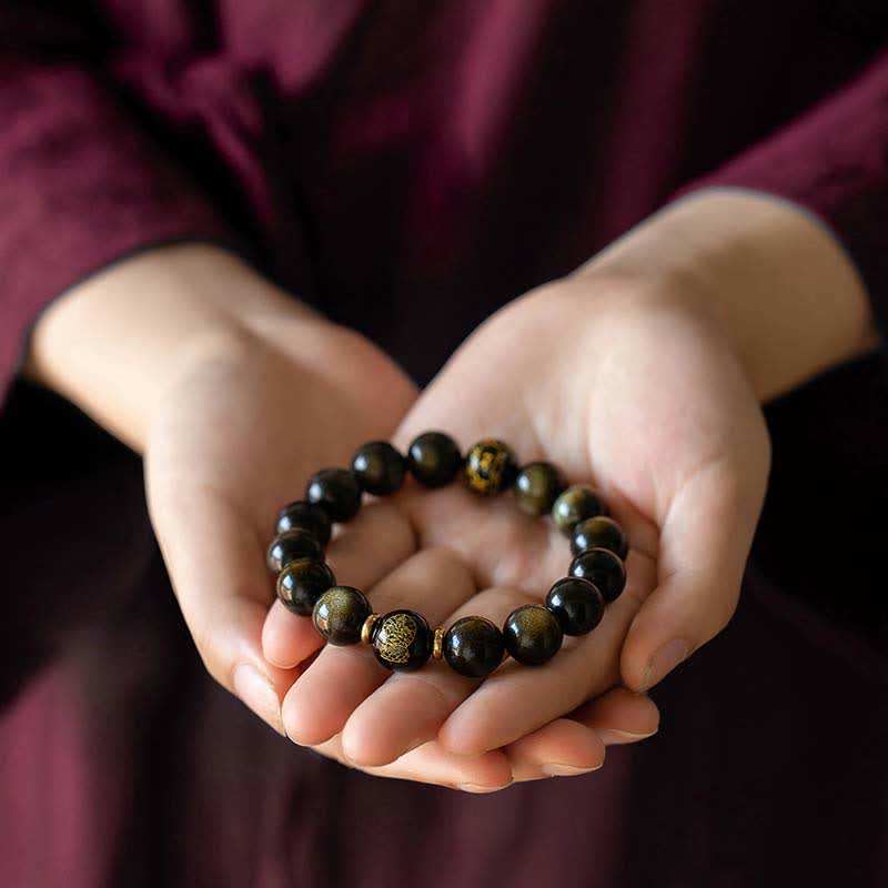 Nimara Ritual Chinese Zodiac Natal Buddha Gold Sheen Obsidian Wealth Protection Bracelet