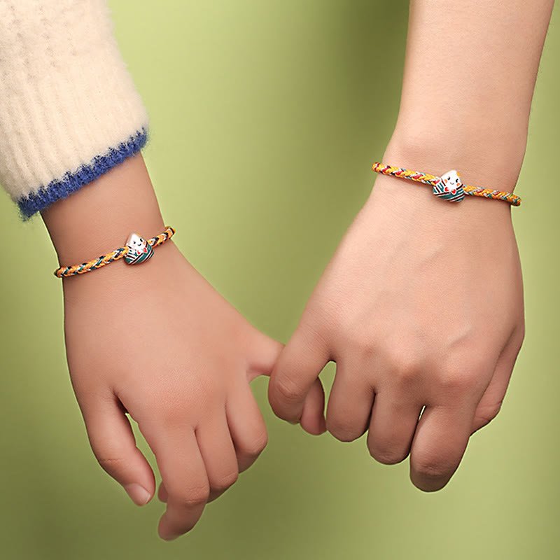 Nimara Ritual 925 Sterling Silver Dragon Boat Festival Zongzi Pattern Luck Handmade Multicolored Rope Child Adult Bracelet