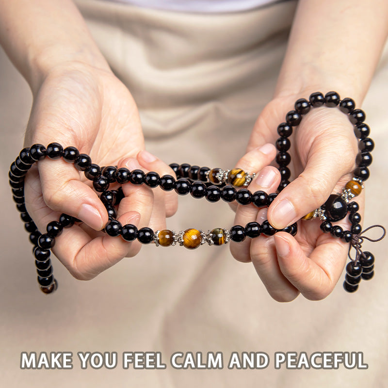 Nimara Ritual 108 Beads Natural Black Obsidian Tiger Eye Mala Bracelet
