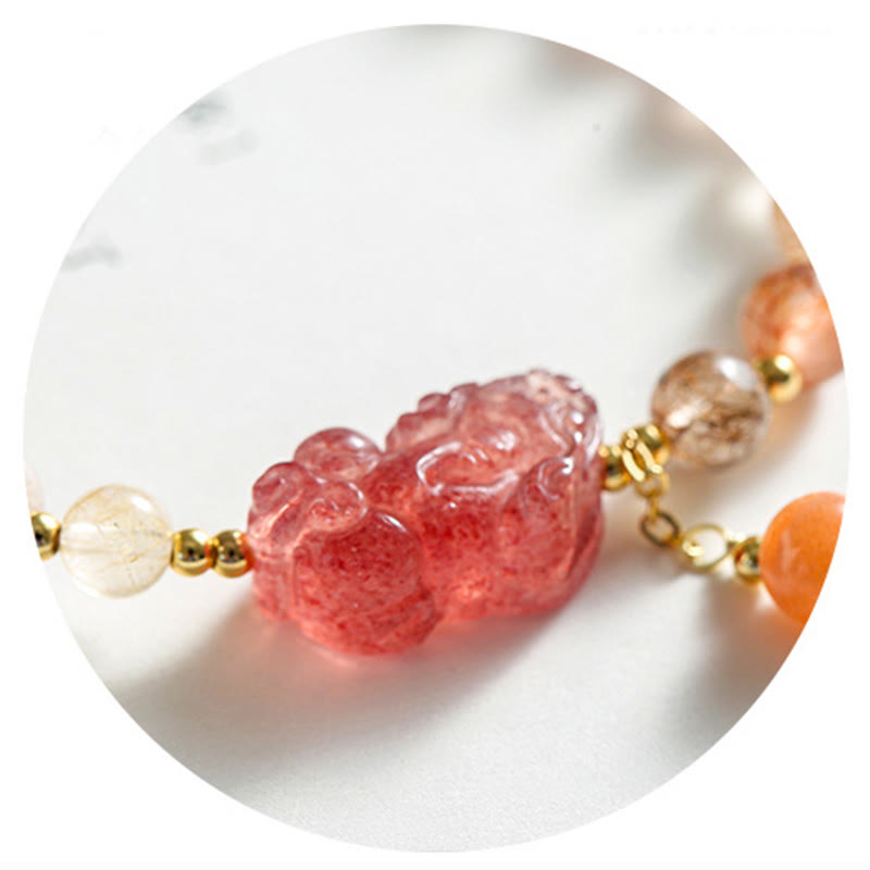 Nimara Ritual Natural Rutilated Quartz Strawberry Quartz PiXiu Wealth Bracelet