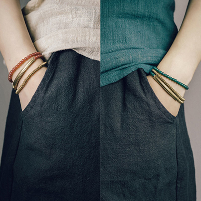 Nimara Ritual Tibetan Various Agate Stone Copper Protection Triple Wrap Bracelet