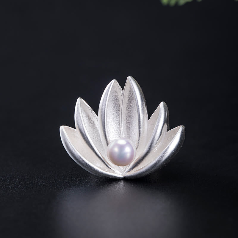 Nimara Ritual 925 Sterling Silver Lotus Flower Pearl New Beginning Brooch