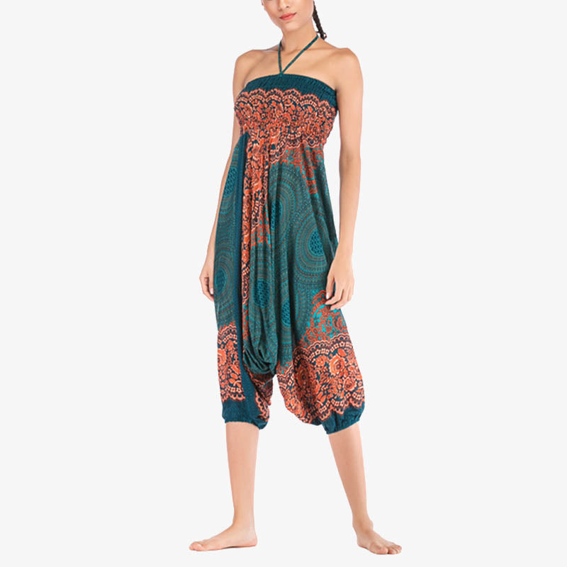 Nimara Ritual Two Style Wear Round Geometric Pattern Loose Smocked Harem Trousers Jumpsuit High Waist Women's Yoga Pants