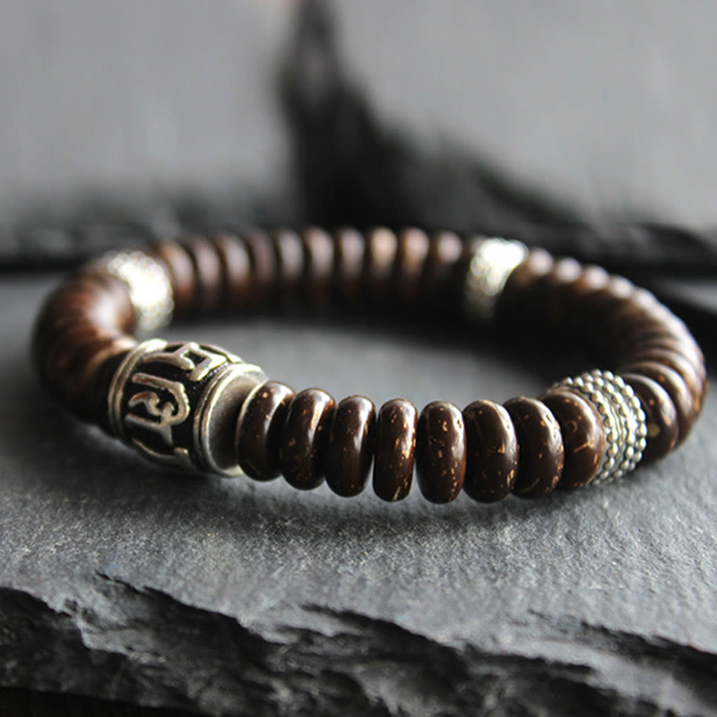 Nimara Ritual Natural Tibetan Coconut Shell Om Mani Padme Hum Positive Bracelet