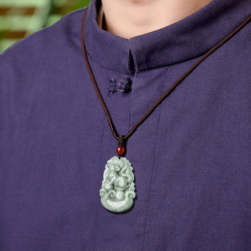 Nimara Ritual Natural Green Jade 12 Chinese Zodiac Luck Prosperity Necklace Pendant