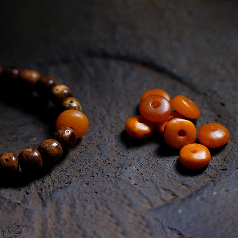 Nimara Ritual Tibetan Bodhi Seed Amber Dzi Bead Agate Zakiram Goddess of Wealth Beads Triple Wrap Bracelet