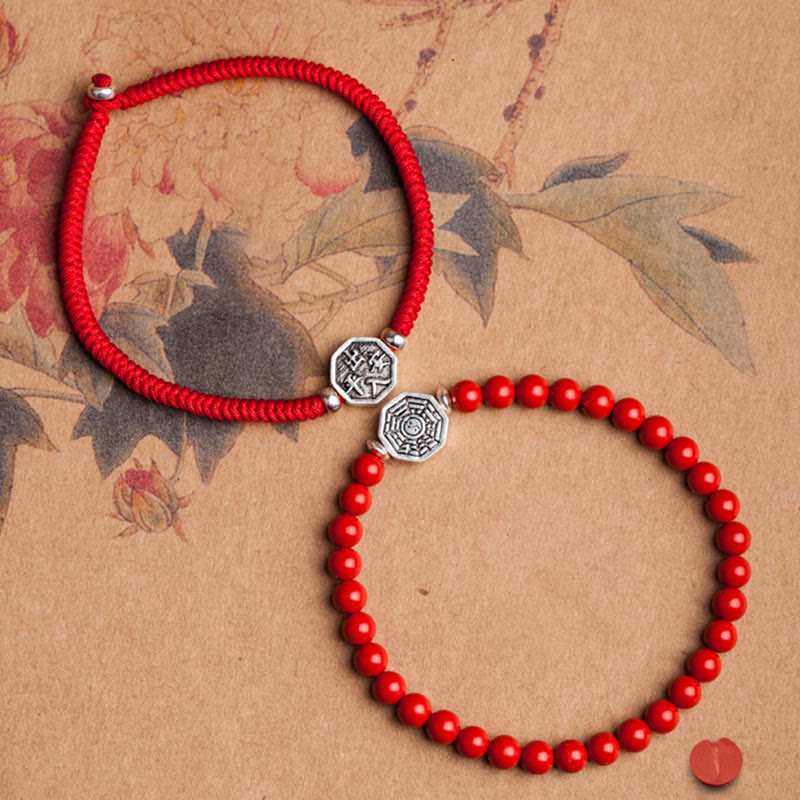 Nimara Ritual 925 Sterling Silver Yin Yang Bagua Symbol Cinnabar String Concentration Bracelet