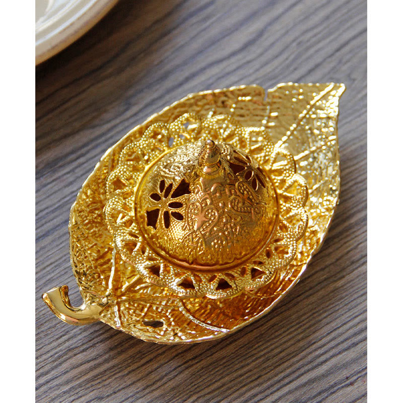 Nimara Ritual Tibetan Gold Mini Leaf Coaster Meditation Incense Burner