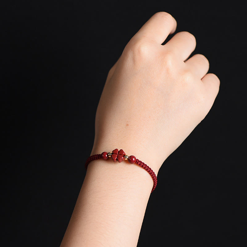Nimara Ritual Four Leaf Clover Five-petal Flower Cinnabar Blessing Red String Bracelet