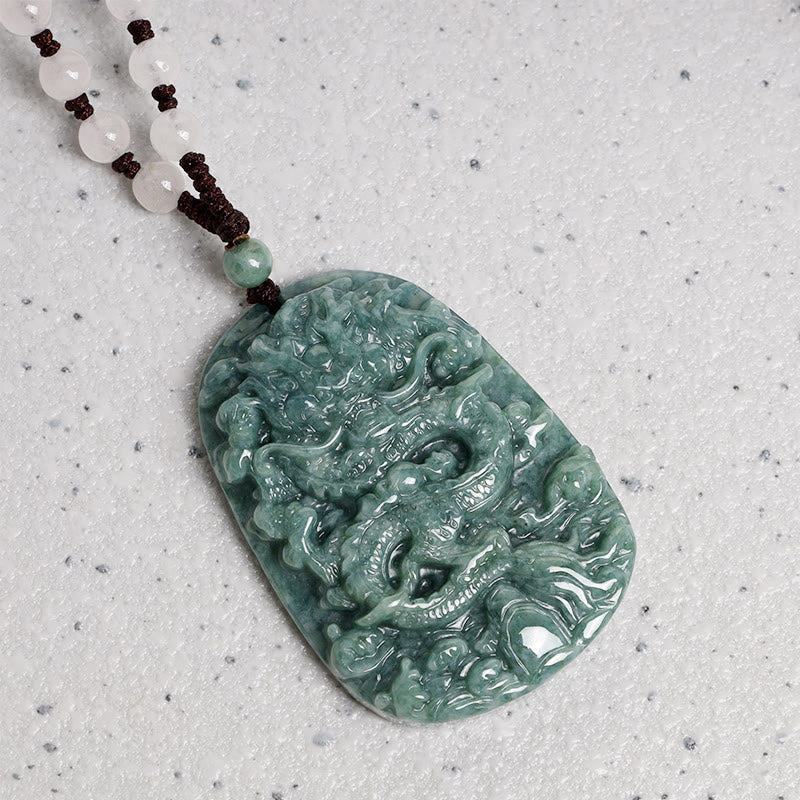 Nimara Ritual Chinese Zodiac Dragon Jade Prosperity Necklace Bead String Pendant