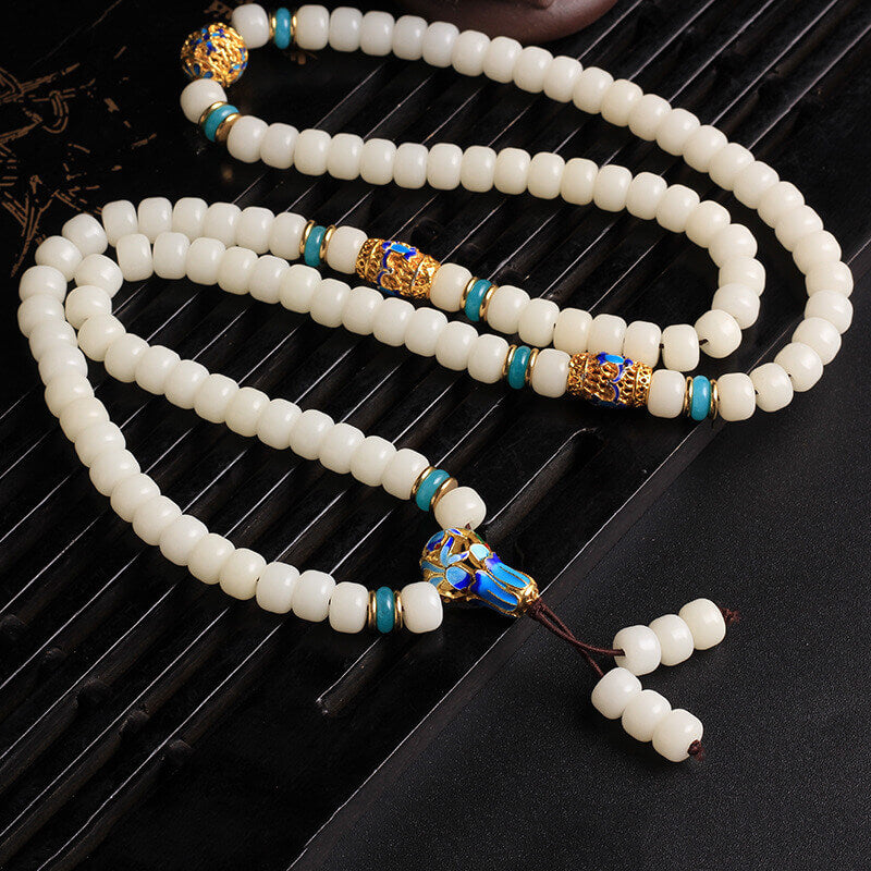 Nimara Ritual Natural White Bodhi Seed Mala 108 Beads Wealth Bracelet