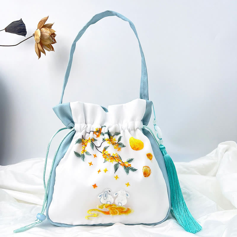Nimara Ritual Suzhou Embroidery Rabbit Lotus Epiphyllum Peony Magnolia Silk Tote Crossbody Bag Shoulder Bag Handbag