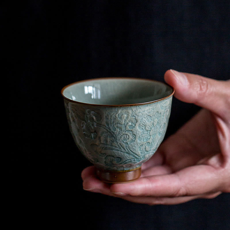 Nimara Ritual Lotus Carved Ceramic Teacup Kung Fu Tea Cup