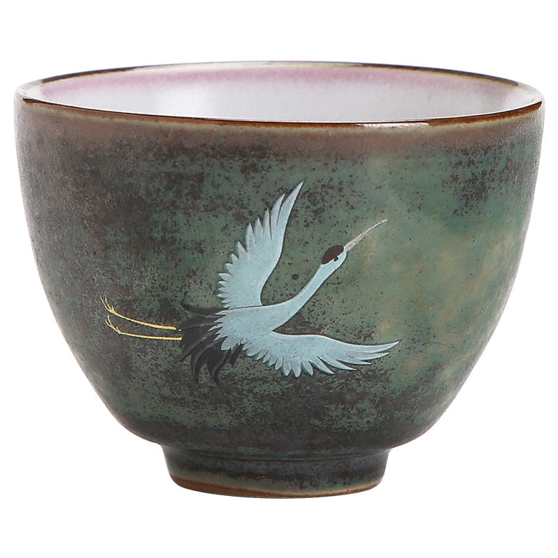 Nimara Ritual Auspicious Crane Ceramic Teacup Kung Fu Tea Cup Bowl
