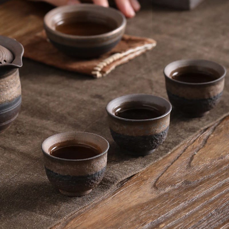 Nimara Ritual Simple Brown Striped Texture Ceramic Teacup Kung Fu Tea Cup Bowl