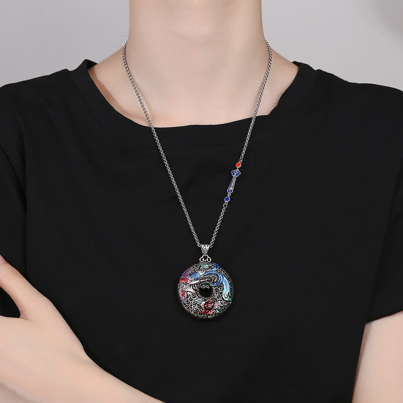 Nimara Ritual Phoenix Peony Flower Luck Protection Necklace Pendant