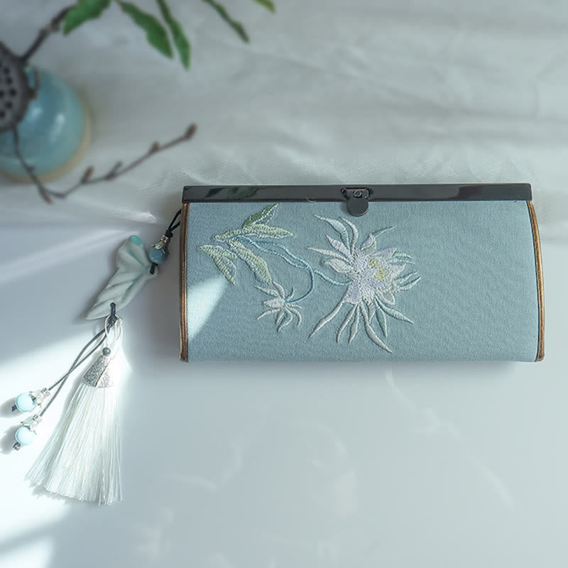 Nimara Ritual Flower Plum Peach Blossom Bamboo Double-sided Embroidery Large Capacity Cash Holder Wallet Shopping Purse