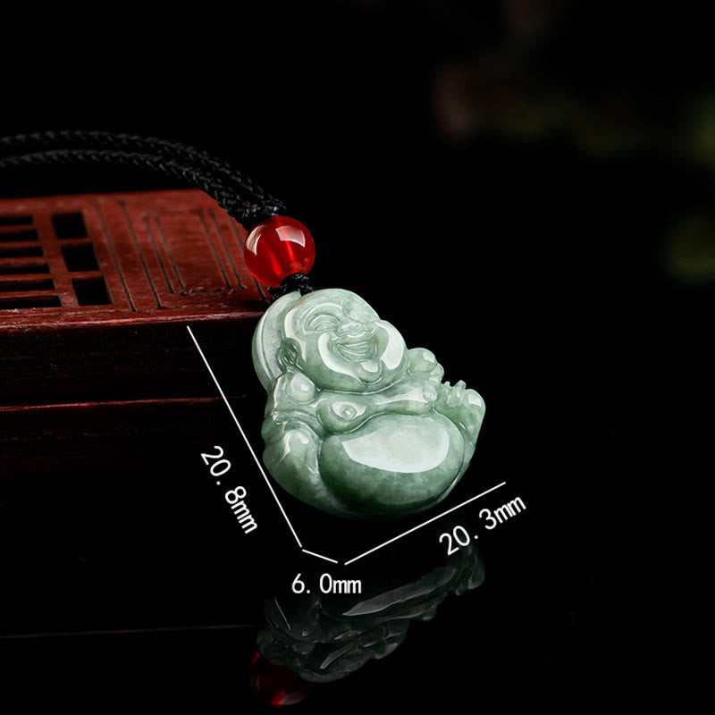 Nimara Ritual Natural Green Jade Laughing Buddha Luck Abundance Necklace Pendant