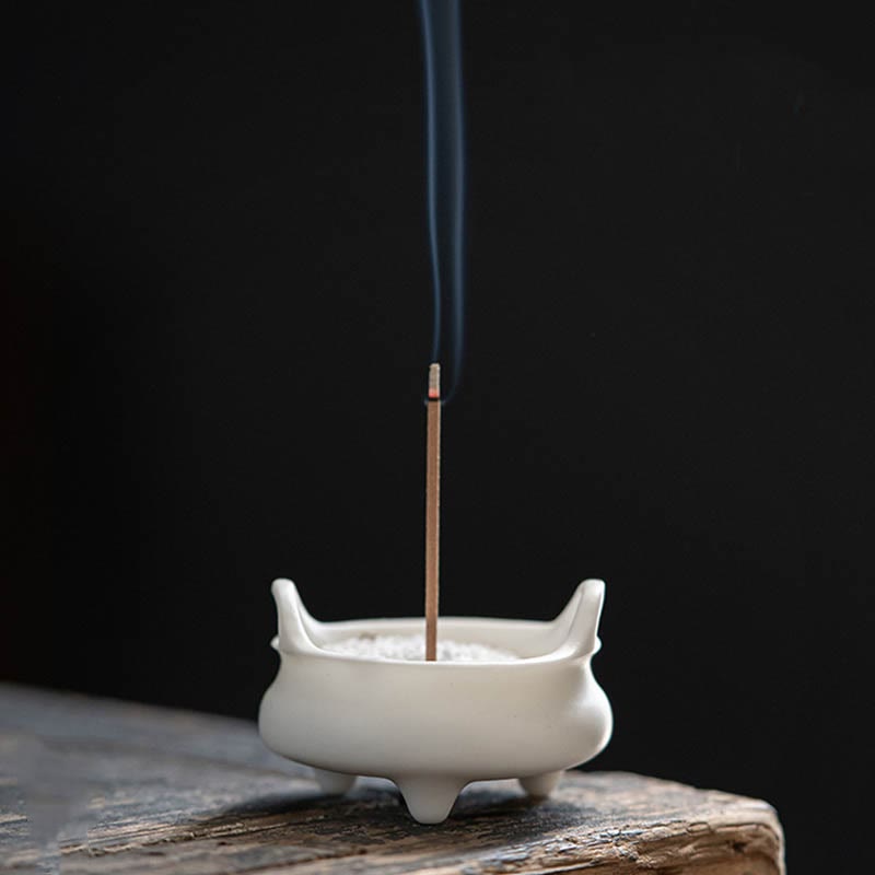 Nimara Ritual Prosperous Dragon Double Lion Ears Pattern Healing Ceramic Incense Burner Decoration