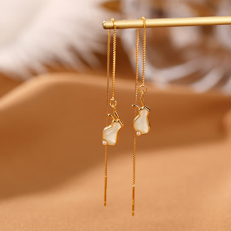 Nimara Ritual 925 Sterling Silver Year of the Rabbit Hetian White Jade Happiness Drop Earrings